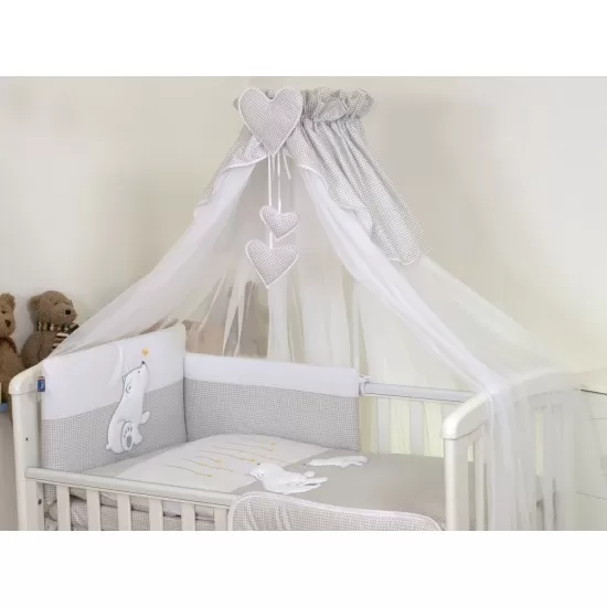 Baldachin din tul pentru patut bebe Bear Heart Grey 160 x 600 cm Baldachin din tul pentru patut bebe Bear Heart Grey 160 x 600 cm