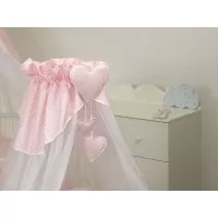 Baldachin din tul pentru patut bebe Bear Heart Pink 160 x 600 cm