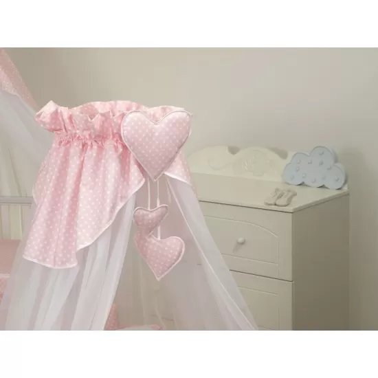 Baldachin din tul pentru patut bebe Bear Heart Roz, 160 x 600 cm, suport de prindere inclus Baldachin din tul pentru patut bebe Bear Heart Roz, 160 x 600 cm, suport de prindere inclus