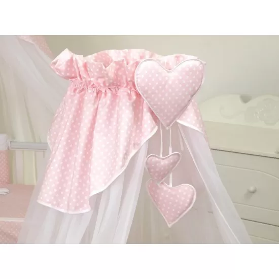 Baldachin din tul pentru patut bebe Bear Heart Roz, 160 x 600 cm, suport de prindere inclus Baldachin din tul pentru patut bebe Bear Heart Roz, 160 x 600 cm, suport de prindere inclus