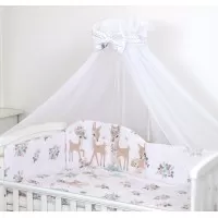Baldachin din tul pentru patut bebe Caprioara, funda cu buline, 160 x 300 cm, suport de prindere inclus