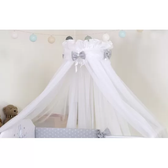 Baldachin din tul pentru patut bebe Sky Bunny Grey 160 x 600 cm