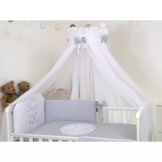 Baldachin din tul pentru patut bebe Sky Bunny Grey 160 x 600 cm