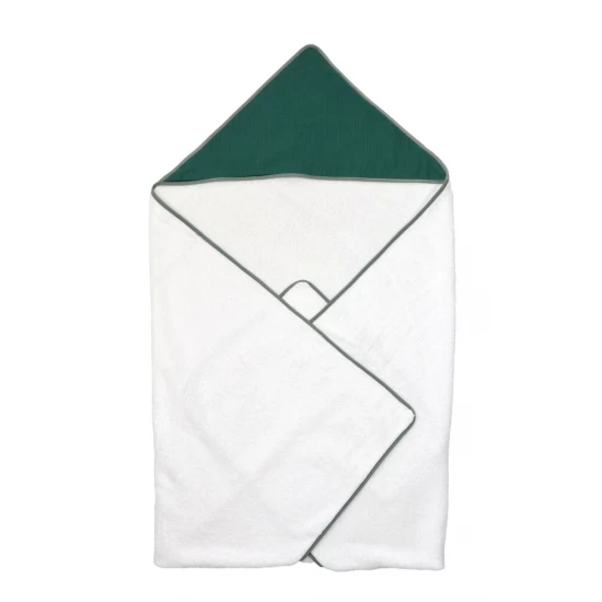 Prosop de baie pentru bebelusi din bumbac cu gluga Puzzle Muslin Verde 75 x 75 cm