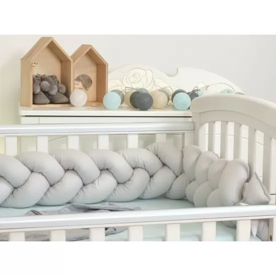 Protectie laterala patut bebe Bumper impletit Inchidere Velcro Bumbac Grey 210 cm