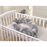 Protectie laterala patut bebe, Bumper impletit, Inchidere Velcro, Velvet Grey, 210 cm