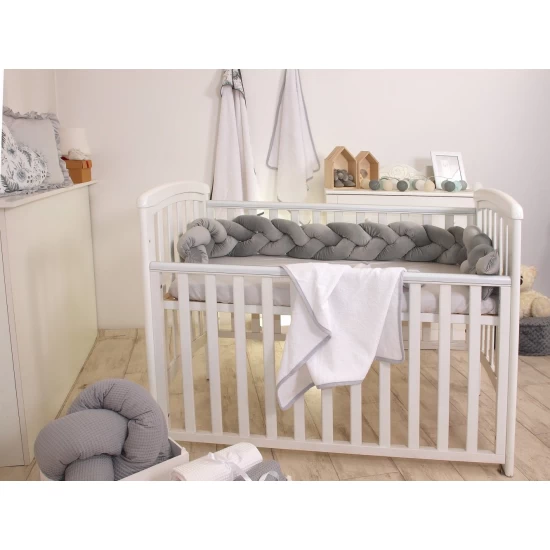 Protectie laterala patut bebe, Bumper impletit, Inchidere Velcro, Velvet Grey, 210 cm