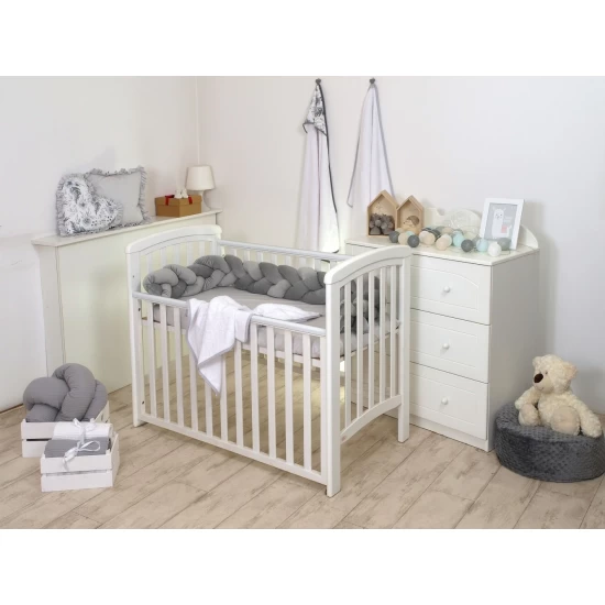 Protectie laterala patut bebe, Bumper impletit, Inchidere Velcro, Velvet Grey, 210 cm