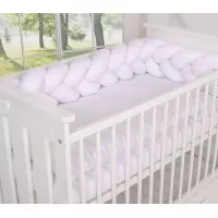 Protectie laterala patut bebe Bumper impletit cu inchidere Velcro din bumbac Alb 210 cm