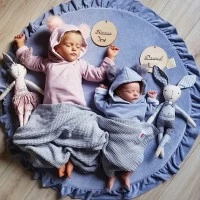 Saltea de joaca din spuma MeowBaby® pentru copii, rotunda cu volanas, catifea blue