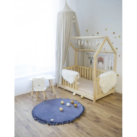 Saltea de joaca din spuma MeowBaby® pentru copii, rotunda cu volanas, catifea blue