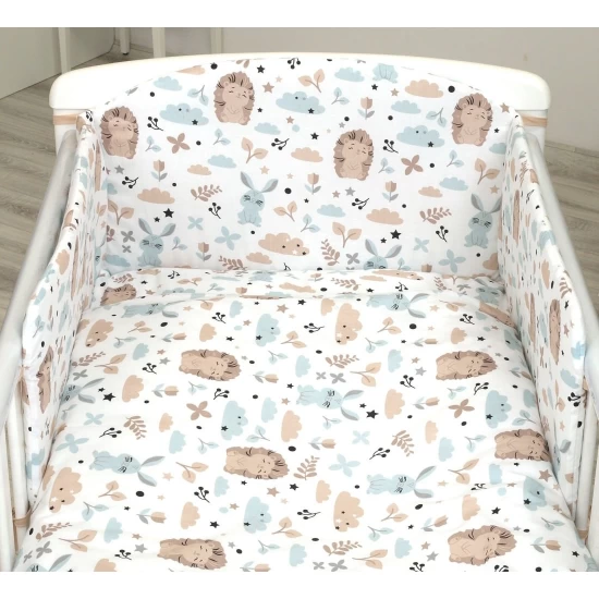 Set lenjerie din bumbac 3 piese cu protectie laterala pentru pat bebelusi 120 x 60 cm Iepuras Blue Set lenjerie din bumbac 3 piese cu protectie laterala pentru pat bebelusi 120 x 60 cm Iepuras Blue