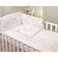 Set lenjerie din bumbac cu protectie laterala pentru pat bebelusi 120 x 60 cm Airy Beige