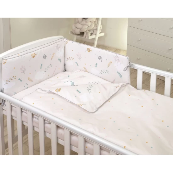 Set lenjerie din bumbac cu protectie laterala pentru pat bebelusi 120 x 60 cm Airy Beige