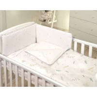 Set lenjerie din bumbac cu protectie laterala pentru pat bebelusi 120 x 60 cm Airy Beige