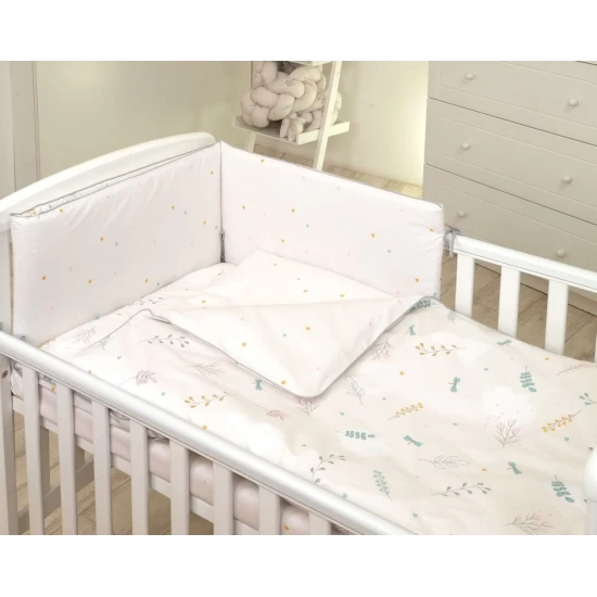 Set lenjerie din bumbac cu protectie laterala pentru pat bebelusi 120 x 60 cm Airy Beige