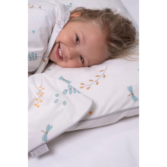 Set lenjerie din bumbac cu protectie laterala pentru pat bebelusi 120 x 60 cm Airy Beige