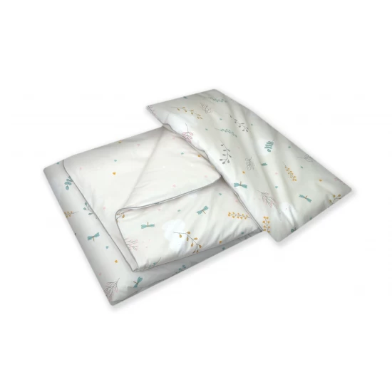 Set lenjerie din bumbac cu protectie laterala pentru pat bebelusi 120 x 60 cm Airy Beige