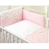 Set lenjerie din bumbac, cu protectie laterala, pentru pat bebelusi, Sweet Dreams Pink, 120 x 60 cm