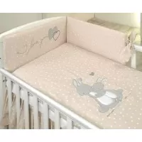 Set Lenjerie din bumbac, cu protectie laterala, pentru pat 140x70cm, Iepuras, Bej