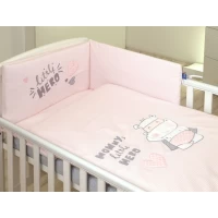 Set lenjerie din bumbac cu protectie laterala pentru pat bebelusi Hero Pink 120 x 60 cm