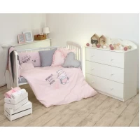 Set lenjerie din bumbac cu protectie laterala pentru pat bebelusi Hero Pink 120 x 60 cm