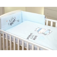 Set lenjerie din bumbac, cu protectie laterala, pentru pat bebelusi, Hero Blue, 120 x 60 cm