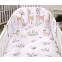 Set lenjerie din bumbac cu protectie laterala pentru pat bebelusi 120 x 60 cm Caprioara