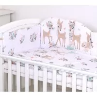Set lenjerie din bumbac cu protectie laterala pentru pat bebelusi 120 x 60 cm Caprioara