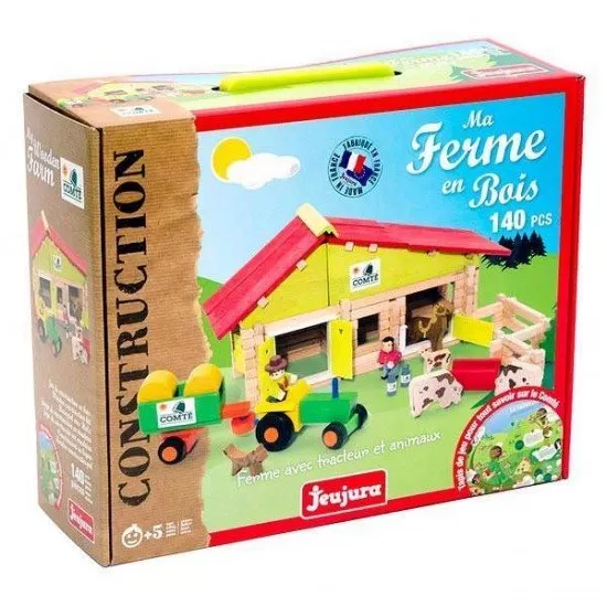 Set constructie din lemn - Ferma cu tractor si animale 140 de piese Set constructie din lemn - Ferma cu tractor si animale 140 de piese