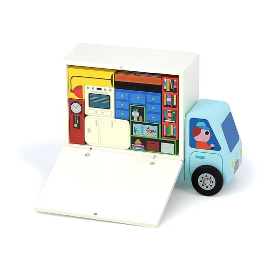 Joc de logica - Camion de mutari cu mobilier din lemn Vilac
