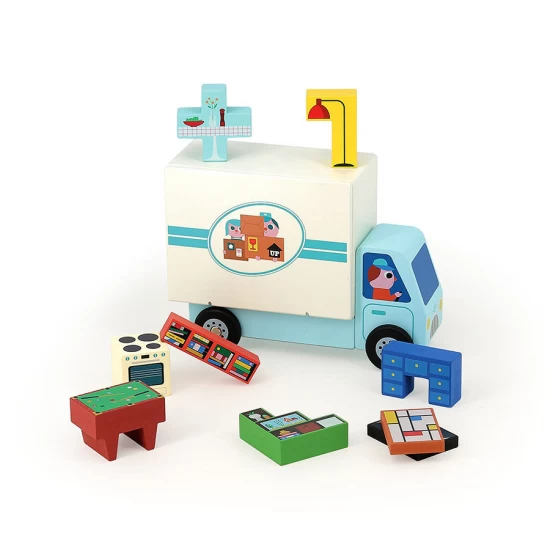 Joc de logica - Camion de mutari cu mobilier din lemn Vilac