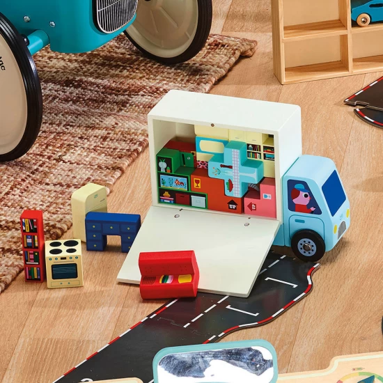 Joc de logica - Camion de mutari cu mobilier din lemn Vilac