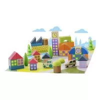Set constructie oras din cuburi lemn 40 piese