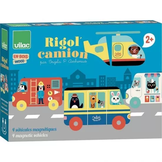 Set 4 vehicule magnetice din lemn