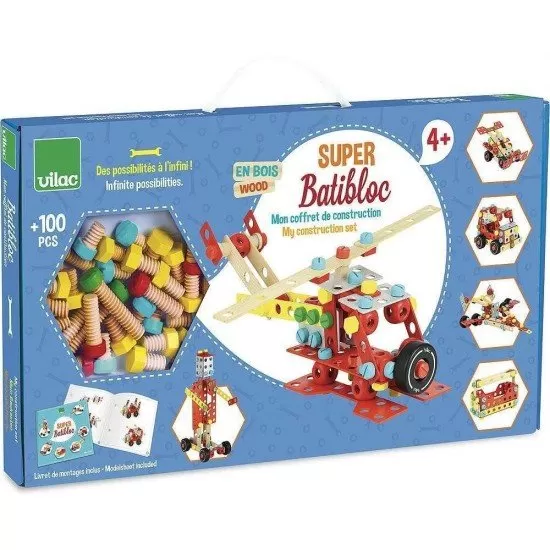 Set de constructie din lemn Super-Batibloc 100 piese Set de constructie din lemn Super-Batibloc 100 piese