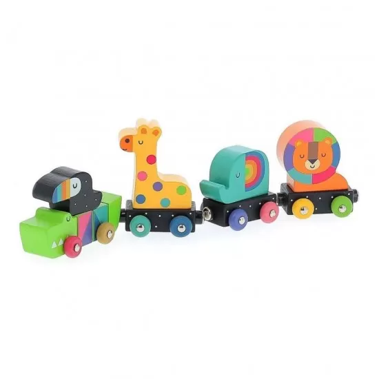 Tren din lemn cu animale curcubeu Vilac Tren din lemn cu animale curcubeu Vilac