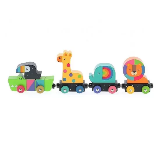 Tren din lemn cu animale curcubeu Vilac Tren din lemn cu animale curcubeu Vilac