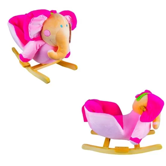 Balansoar muzical Elefant din lemn si plus roz Balansoar muzical Elefant din lemn si plus roz
