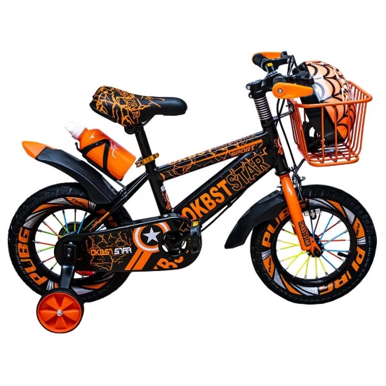 Bicicleta copii 14 inch cu cosulet metalic portocaliu Bicicleta copii 14 inch cu cosulet metalic portocaliu