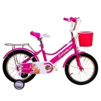 Bicicleta copii 16 inch cu cosulet si roti ajutatoare Roz