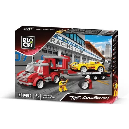 Set cuburi constructie Blocki - Transportor de masini de curse 283 piese Set cuburi constructie Blocki - Transportor de masini de curse 283 piese