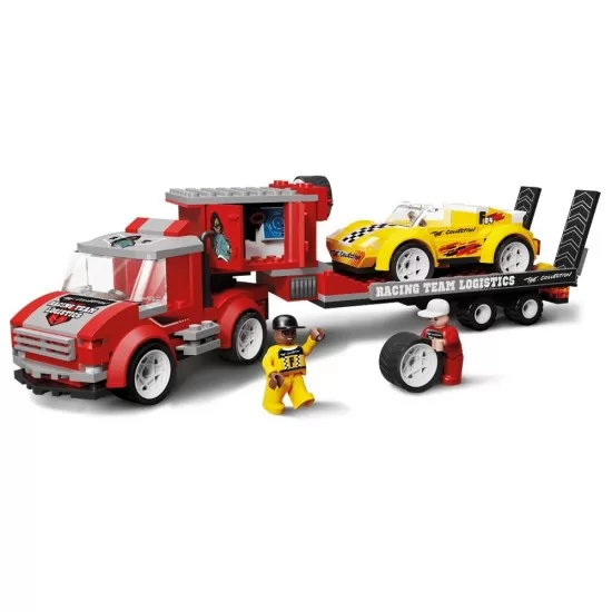 Set cuburi constructie Blocki - Transportor de masini de curse 283 piese Set cuburi constructie Blocki - Transportor de masini de curse 283 piese