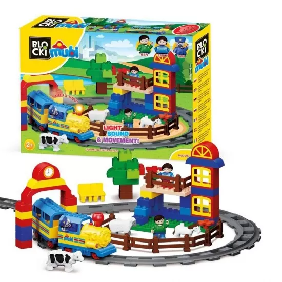 Set cuburi constructie Blocki Mubi - Trenul vesel, 109 piese Set cuburi constructie Blocki Mubi - Trenul vesel, 109 piese