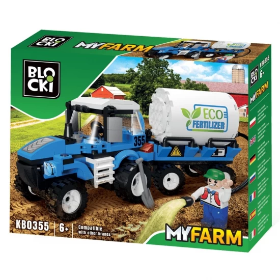 Set cuburi constructie Blocki My Farm, Tractor cu cisterna, 170 piese