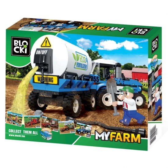 Set cuburi constructie Blocki My Farm, Tractor cu cisterna, 170 piese
