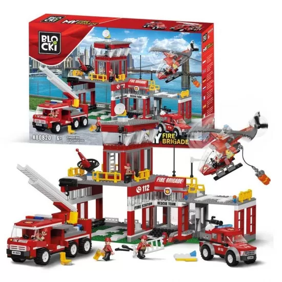 Set cuburi constructie Blocki My Fire - Statia de pompieri, 881 piese Set cuburi constructie Blocki My Fire - Statia de pompieri, 881 piese