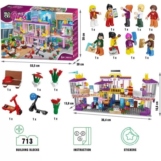 Set cuburi constructie Blocki My Girls 713 piese - Centru comercial Set cuburi constructie Blocki My Girls 713 piese - Centru comercial