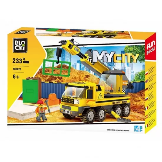 Set cuburi constructie Blocki My City - Camion cu macara, 233 piese Set cuburi constructie Blocki My City - Camion cu macara, 233 piese