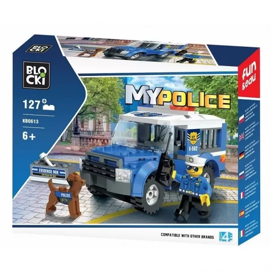 Set cuburi constructie Blocki - Jeep inchisoare politie, 127 piese Set cuburi constructie Blocki - Jeep inchisoare politie, 127 piese